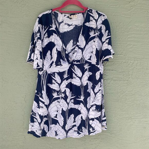 Roxy Women's Blue Beach Cover Up Dress M Short Sleeve V-Neck Casual - Picture 1 of 11